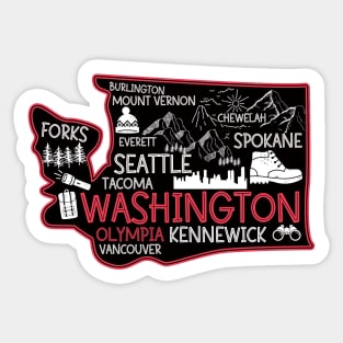 Washington Olympia Cute Map Tacoma Kennewick Forks Spokane cute travel design Sticker